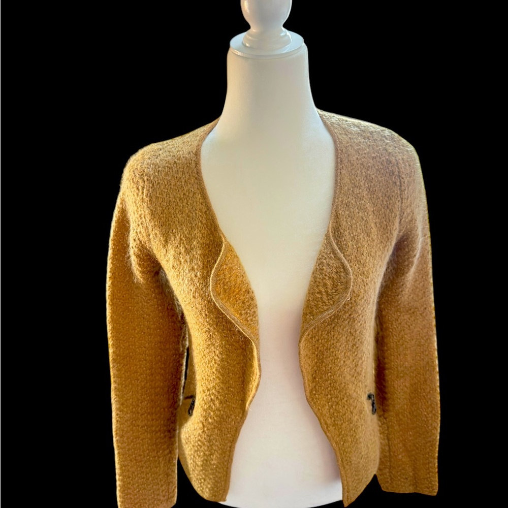 Boden Mohair blend chanel style Jacket sweater Camel color w/gold thread size 8